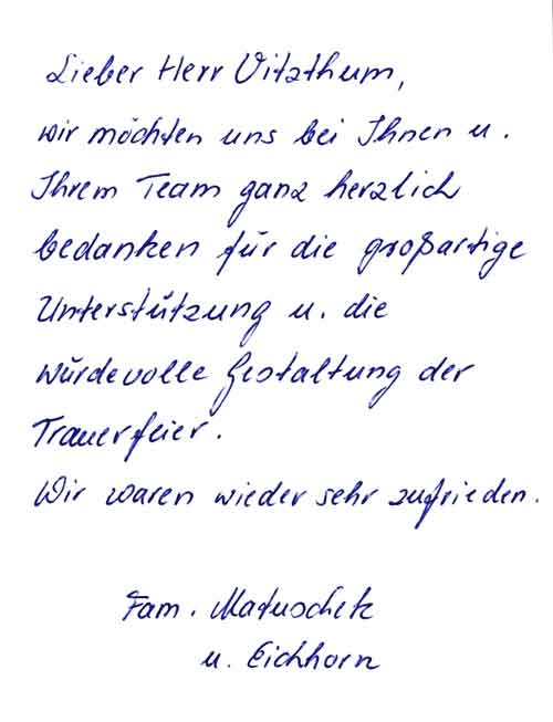 Dankesschreiben für Unterstützung im Trauerfall